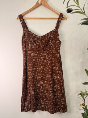 Old Navy Brown Polka Dot Sweetheart Smocked Mini Dress Pockets Size M